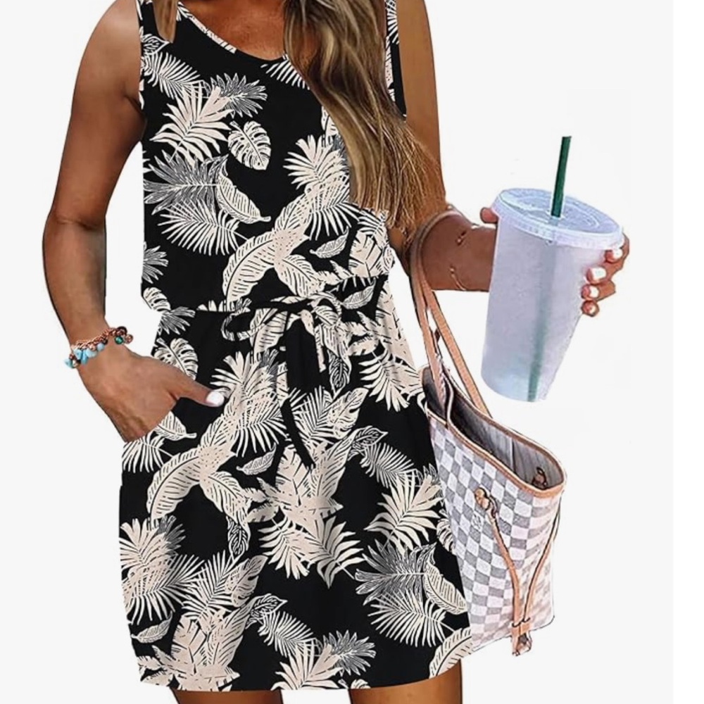 Casual Sleeveless Beach Dress with Pockets szL